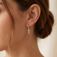 18K Gold Dipped CZ Cross Hoop Earrings