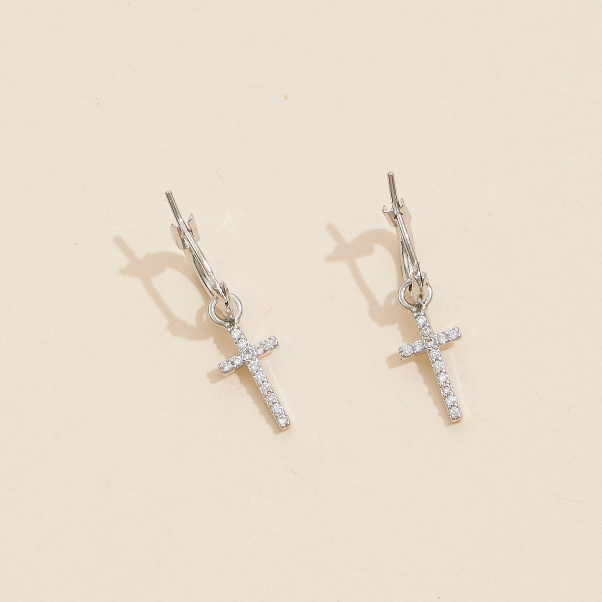 18K Gold Dipped CZ Cross Hoop Earrings