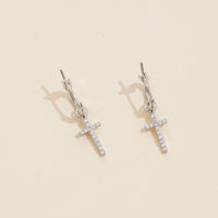 18K Gold Dipped CZ Cross Hoop Earrings