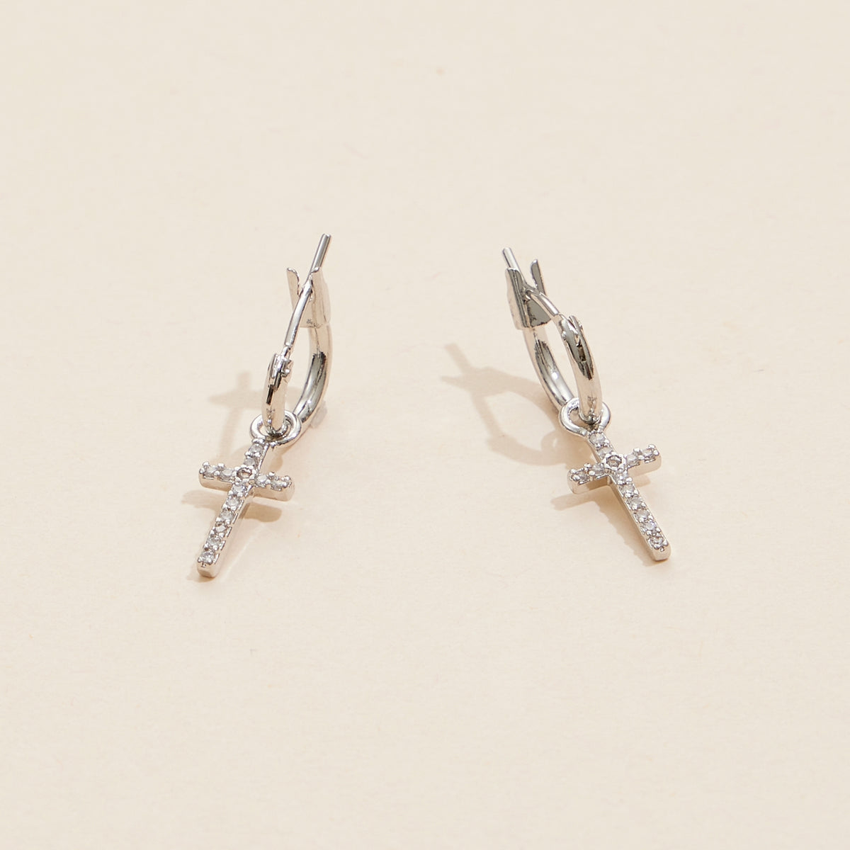 18K Gold Dipped CZ Cross Hoop Earrings