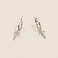 18K Gold Dipped CZ Cross Hoop Earrings