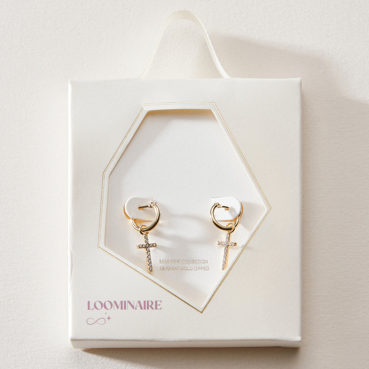 18K Gold Dipped CZ Cross Hoop Earrings