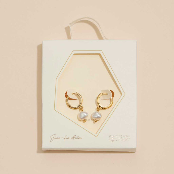 18K Gold Dipped Faux Freshwater Pearl Hoop Earrings