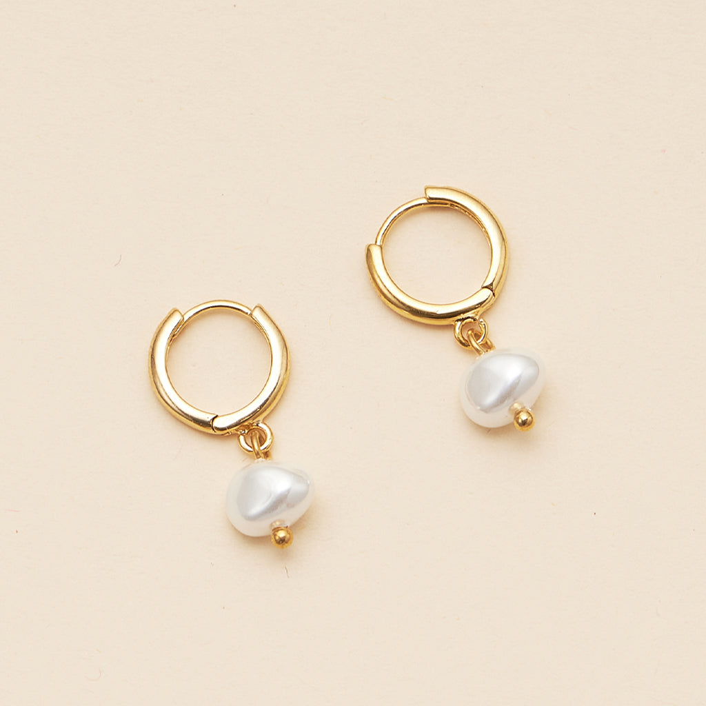 18K Gold Dipped Faux Freshwater Pearl Hoop Earrings