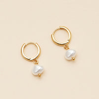 18K Gold Dipped Faux Freshwater Pearl Hoop Earrings