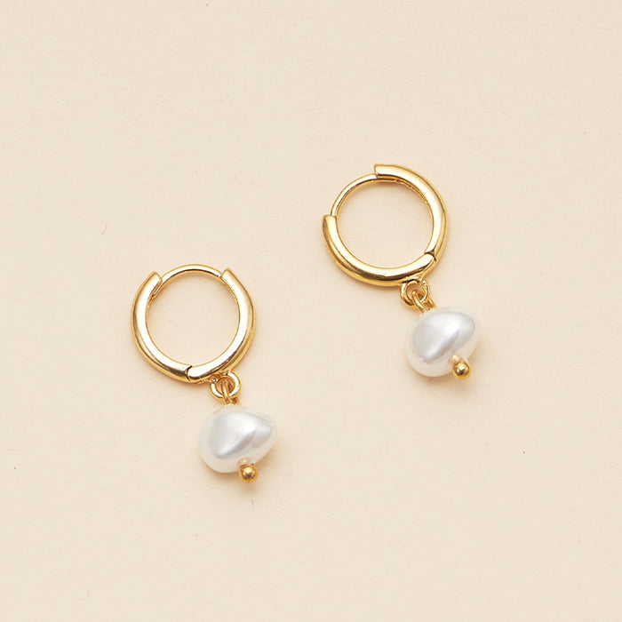 18K Gold Dipped Faux Freshwater Pearl Hoop Earrings