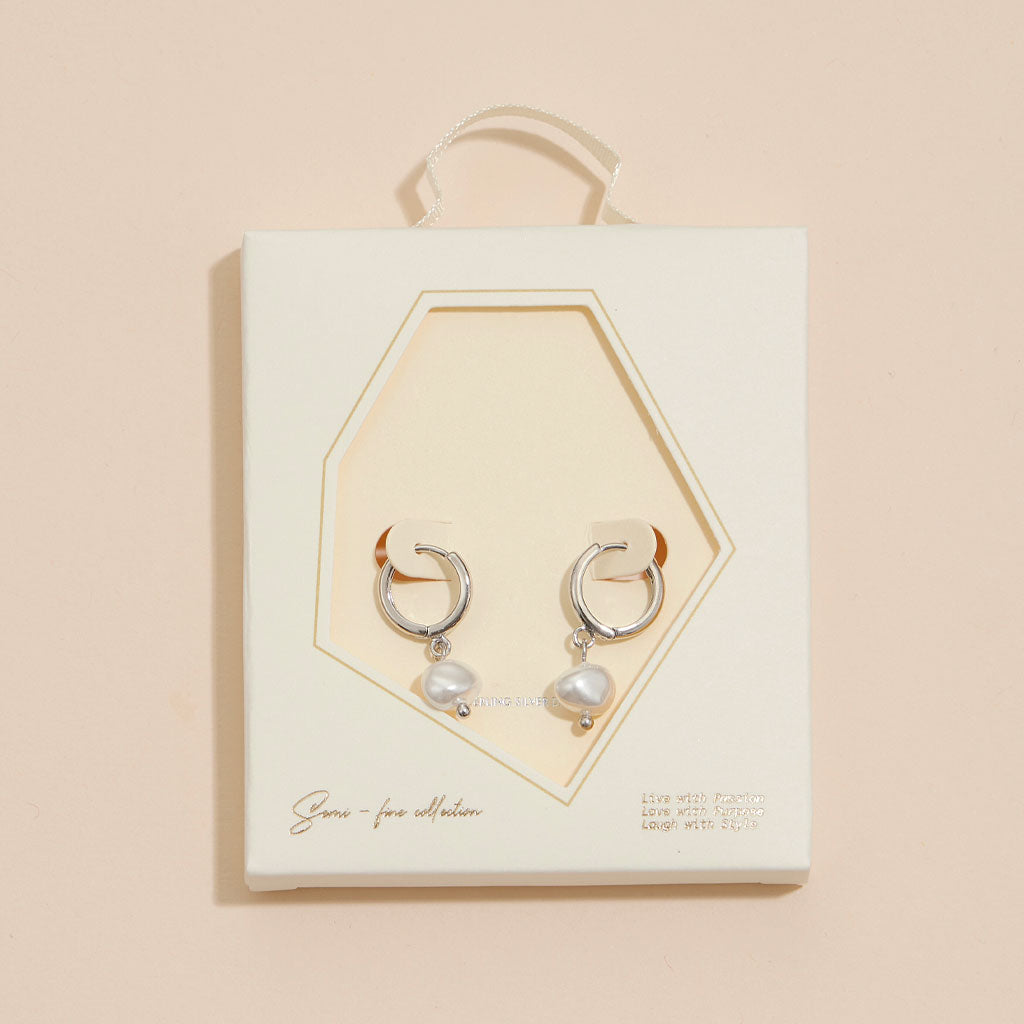 18K Gold Dipped Faux Freshwater Pearl Hoop Earrings