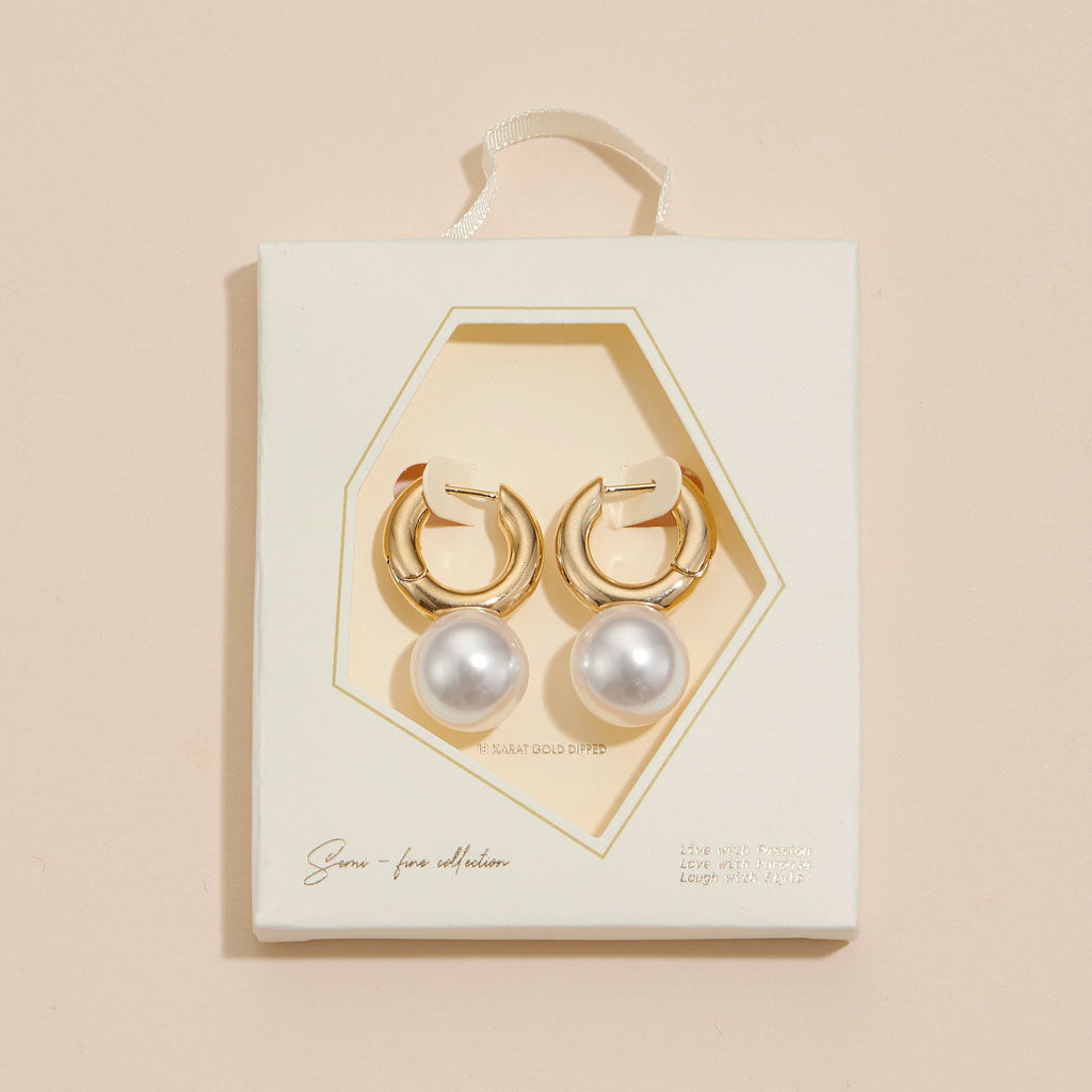 Pearl Charm 18K Gold Dip Chunky Hoop Earrings