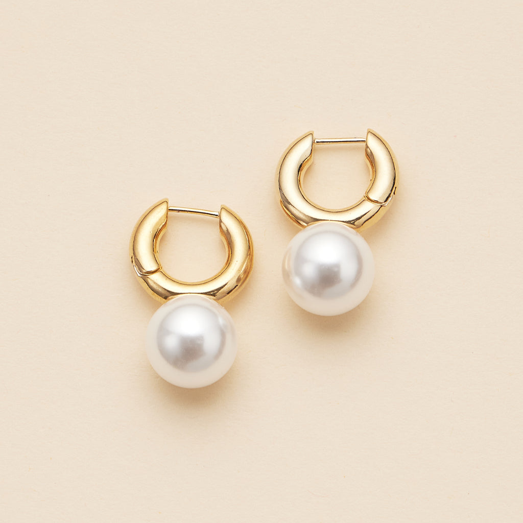 Pearl Charm 18K Gold Dip Chunky Hoop Earrings