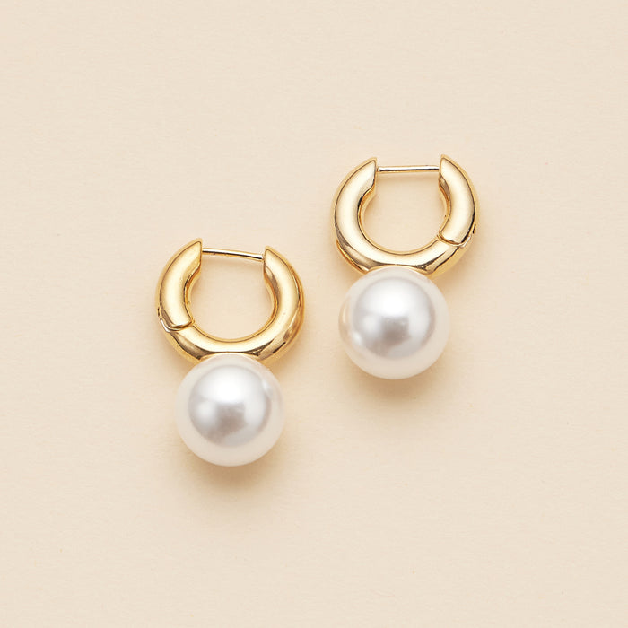 Pearl Charm 18K Gold Dip Chunky Hoop Earrings