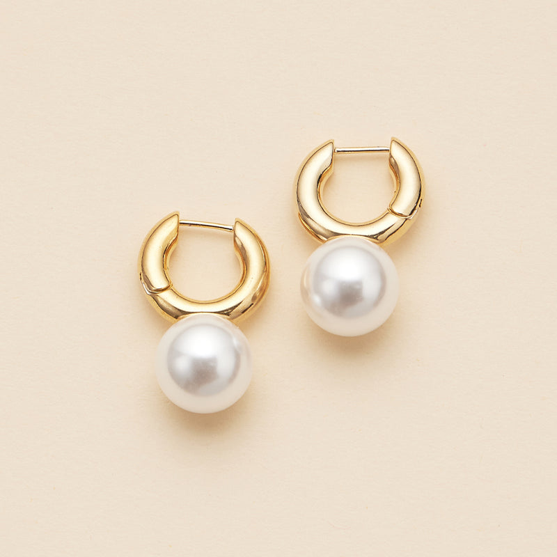 Pearl Charm 18K Gold Dip Chunky Hoop Earrings