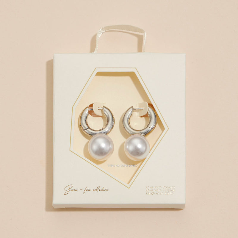 Pearl Charm 18K Gold Dip Chunky Hoop Earrings
