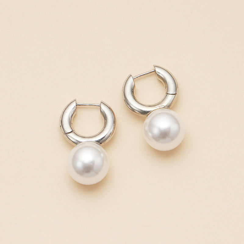 Pearl Charm 18K Gold Dip Chunky Hoop Earrings