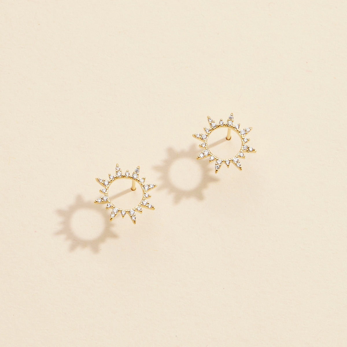 CZ Sunburst Gold Dip Stud Earrings