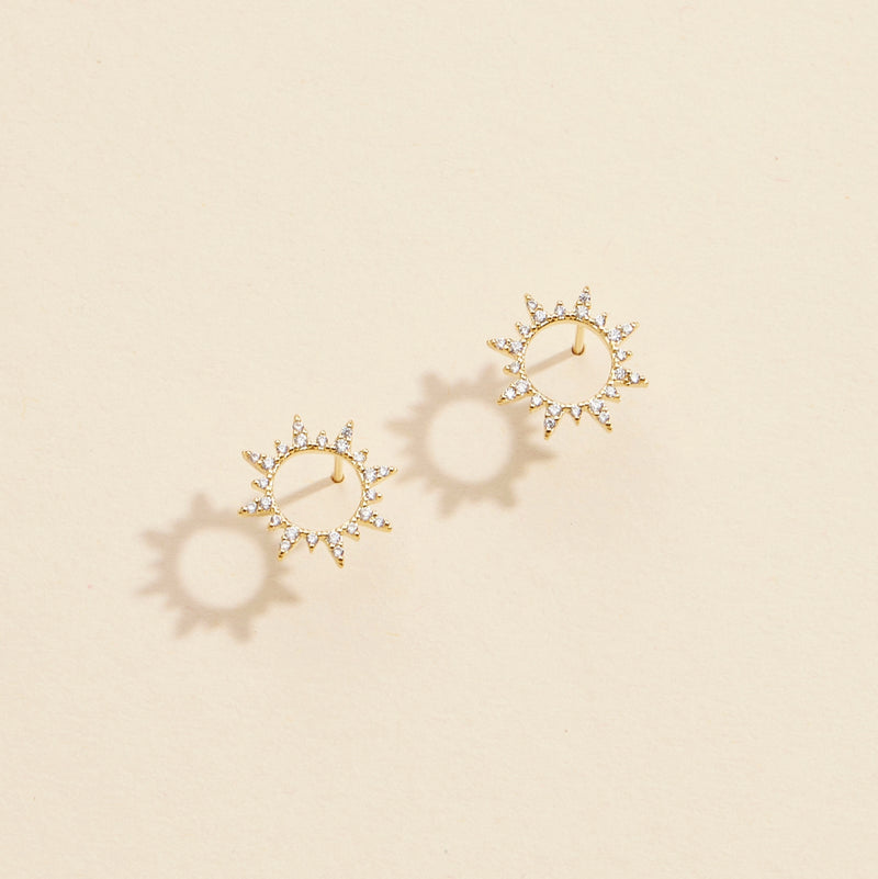 CZ Sunburst Gold Dip Stud Earrings