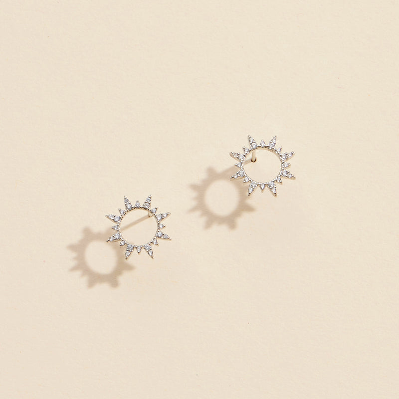 CZ Sunburst Gold Dip Stud Earrings