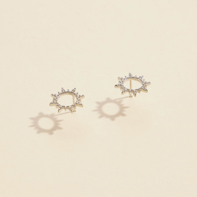 CZ Sunburst Gold Dip Stud Earrings