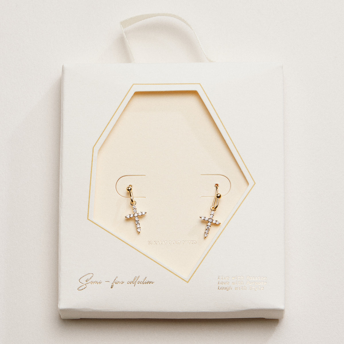 18K Gold Dipped CZ Cross Drop Earrings