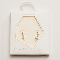 18K Gold Dipped CZ Cross Drop Earrings