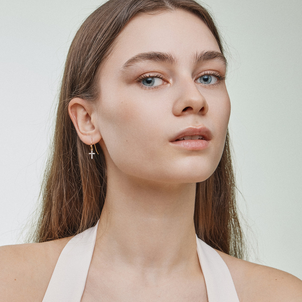 CZ Cross Gold Dip Dangling Earrings