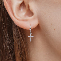 CZ Cross Gold Dip Dangling Earrings