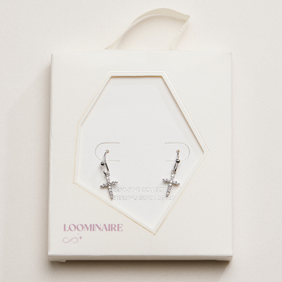 18K Gold Dipped CZ Cross Drop Earrings