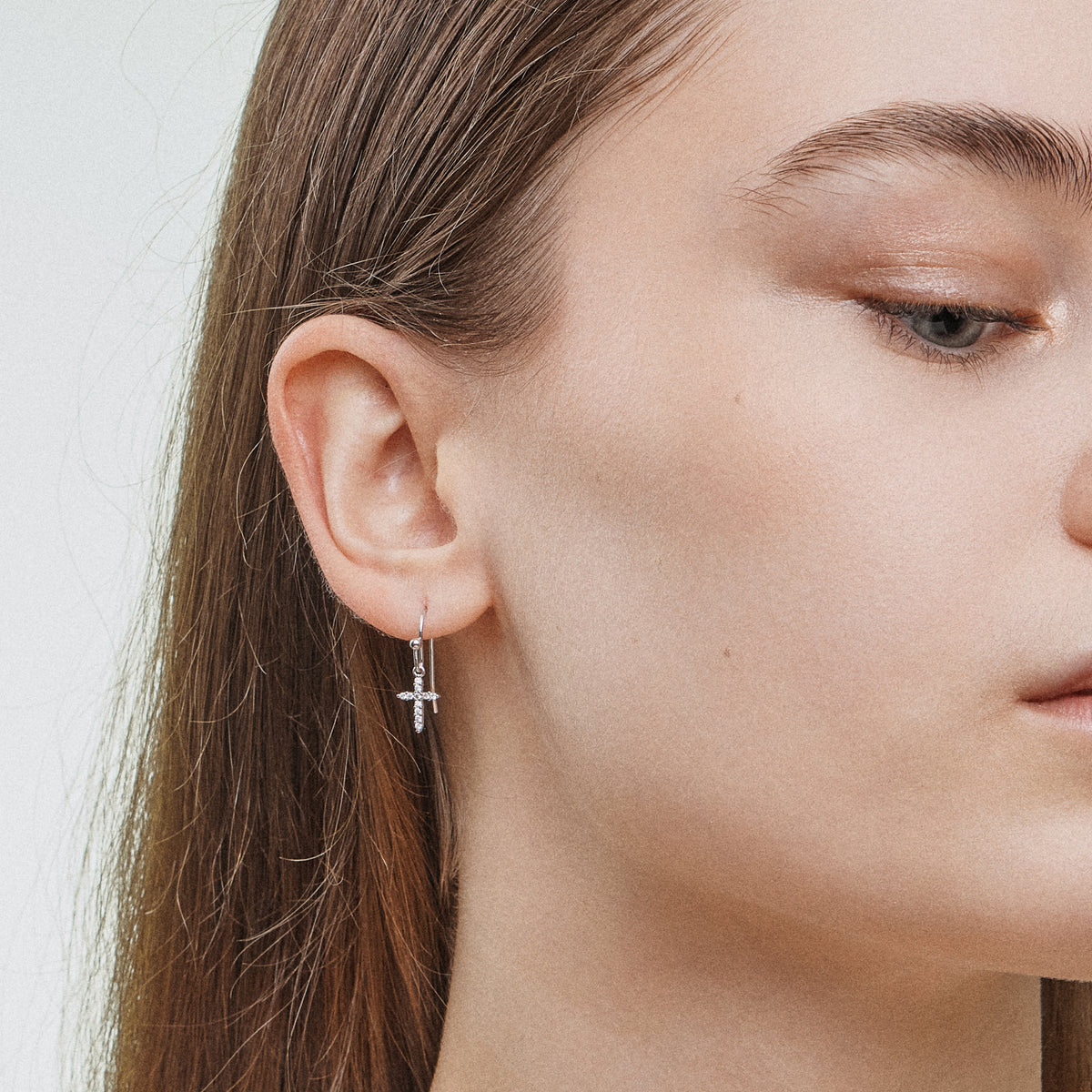 CZ Cross Gold Dip Dangling Earrings