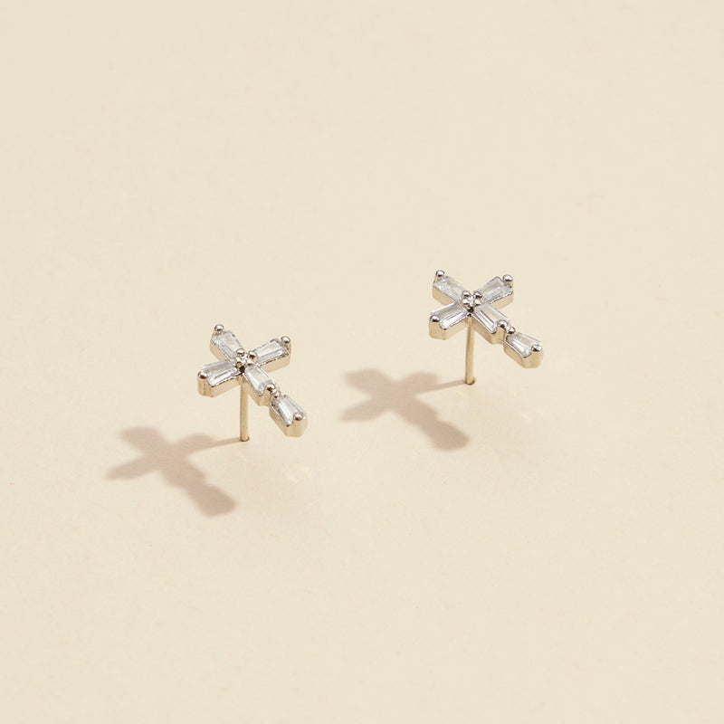 CZ Cross Gold Dip Stud Earrings