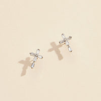 CZ Cross Gold Dip Stud Earrings