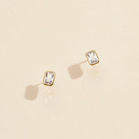 CZ Small Rectangle Gold Dip Stud Earrings