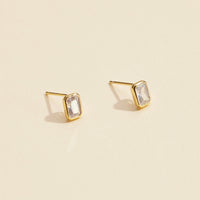 CZ Small Rectangle Gold Dip Stud Earrings