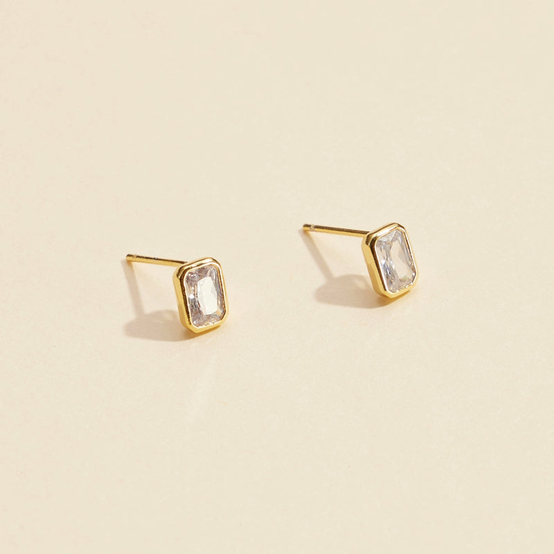 CZ Small Rectangle Gold Dip Stud Earrings