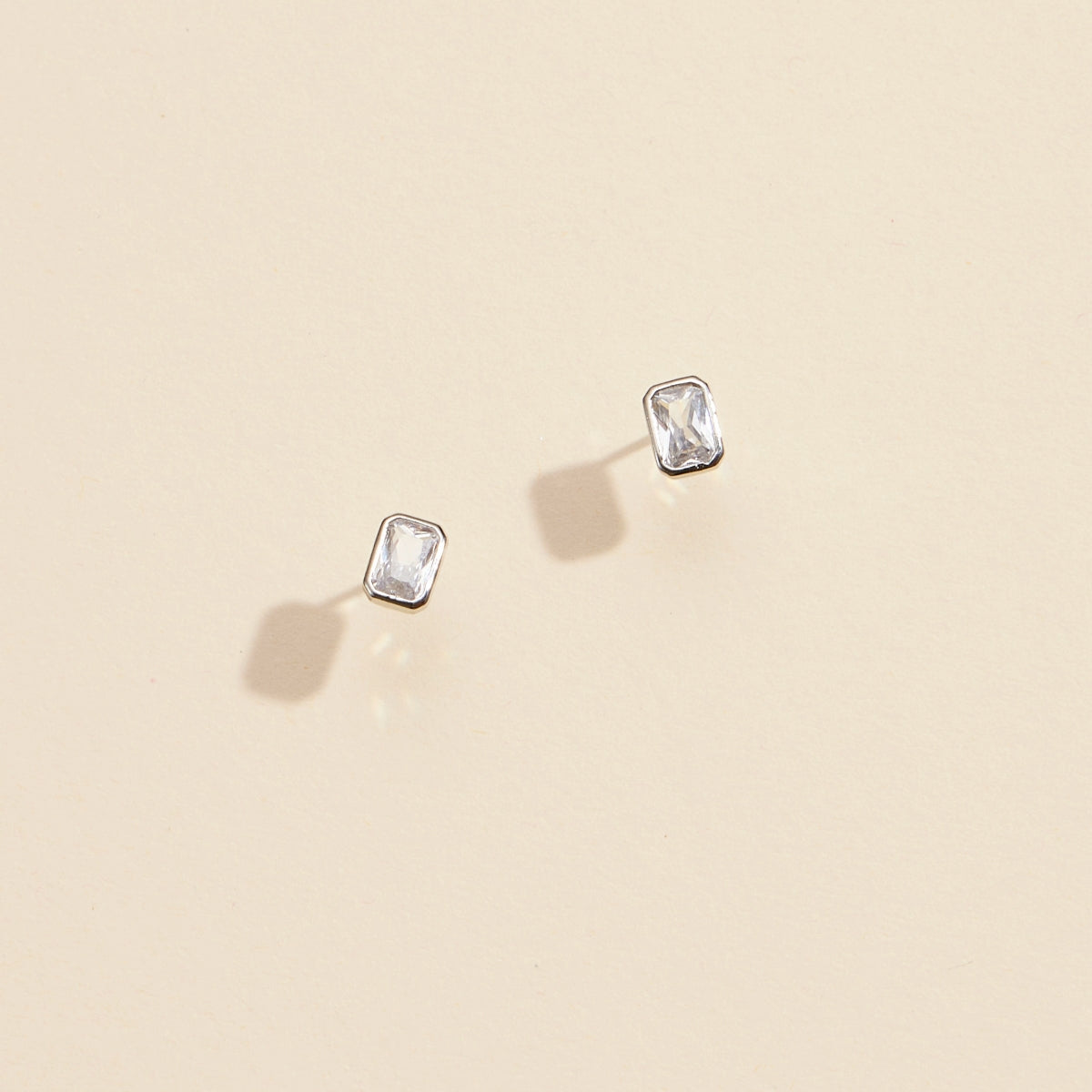 CZ Small Rectangle Gold Dip Stud Earrings