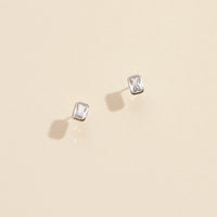 CZ Small Rectangle Gold Dip Stud Earrings