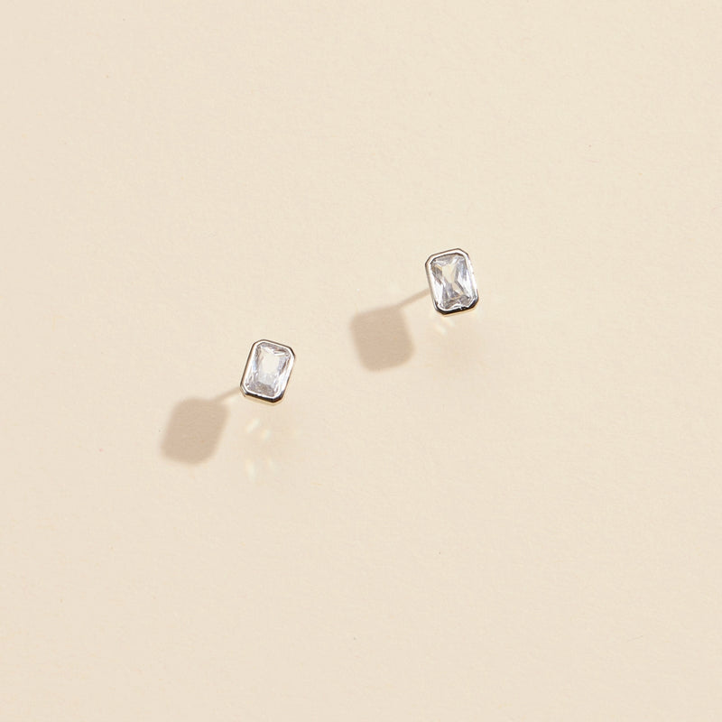 CZ Small Rectangle Gold Dip Stud Earrings