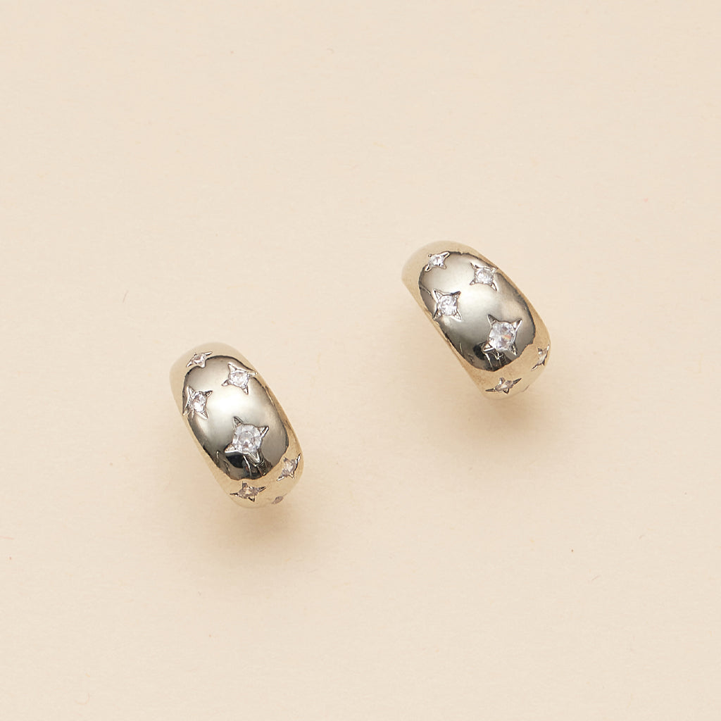 CZ Northern Star Huggie Earrings | 18K Gold Dipped