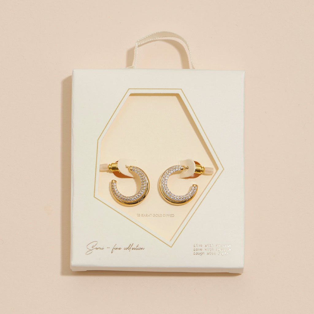 Layered 18K Gold Dip CZ Open Hoop Earrings