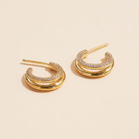 Layered 18K Gold Dip CZ Open Hoop Earrings