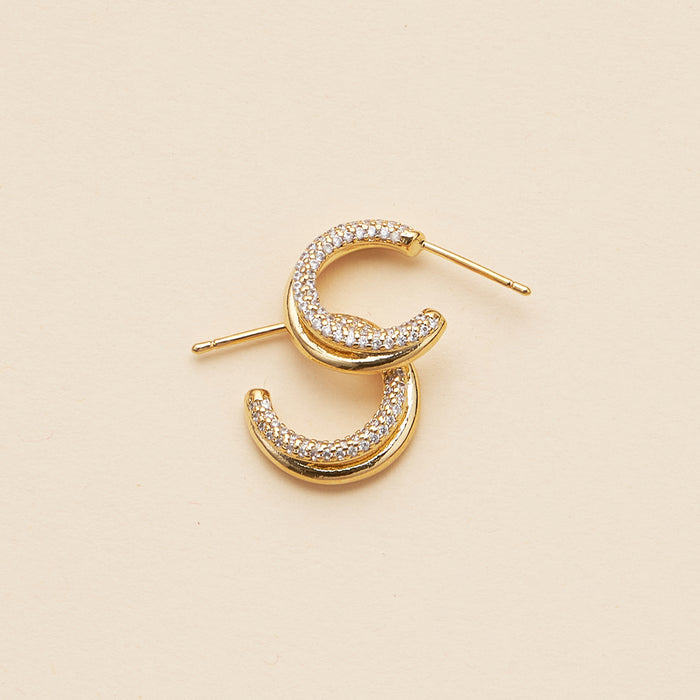 Layered 18K Gold Dip CZ Open Hoop Earrings