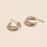 Layered 18K Gold Dip CZ Open Hoop Earrings