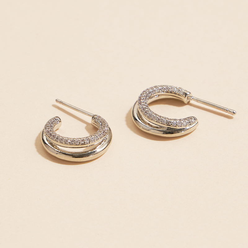 Layered 18K Gold Dip CZ Open Hoop Earrings