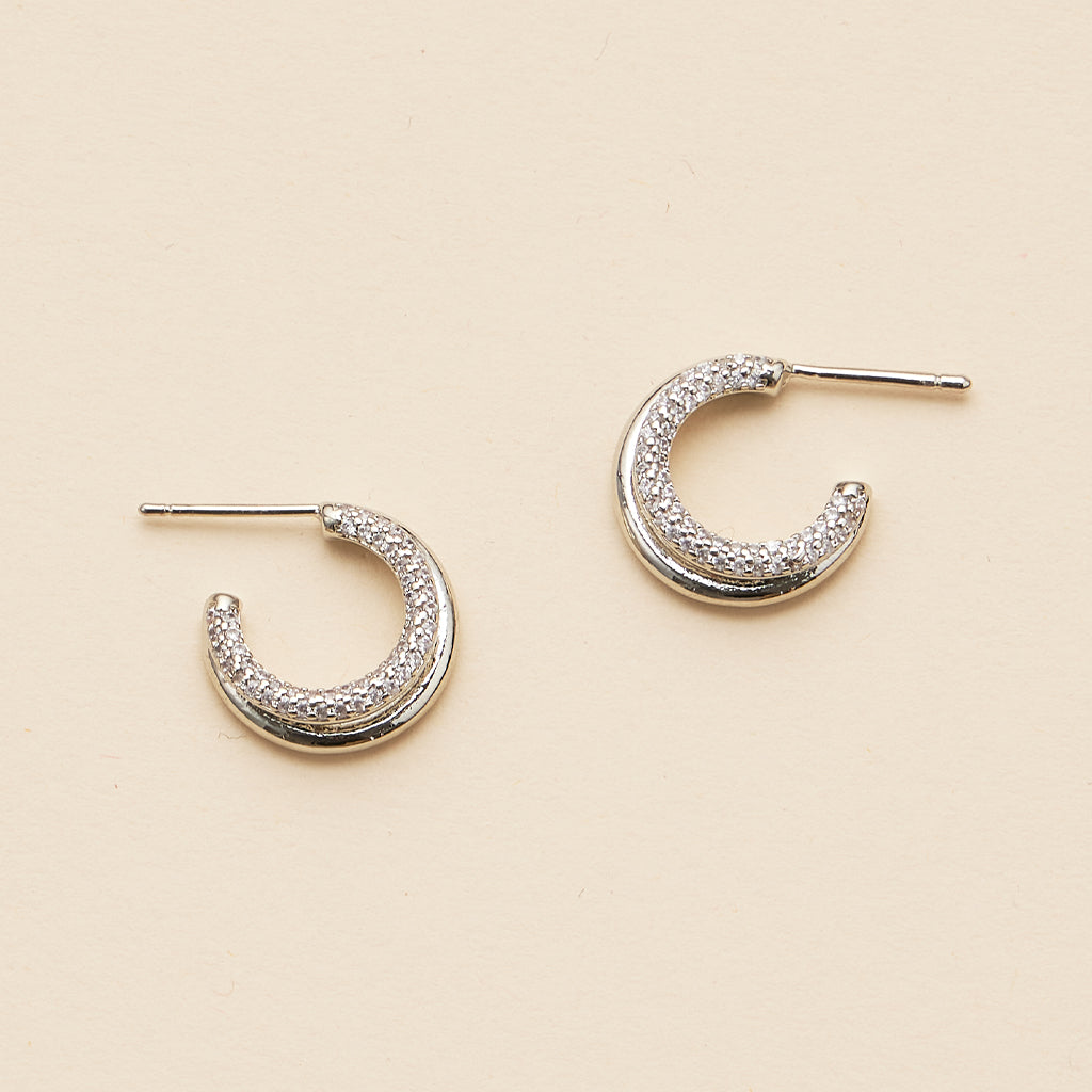Layered 18K Gold Dip CZ Open Hoop Earrings