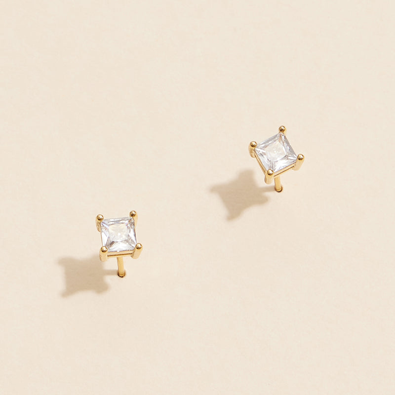 Square-Cut Gold and White Gold Stud Earrings
