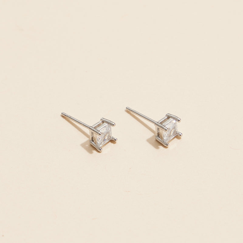 Square-Cut Gold and White Gold Stud Earrings