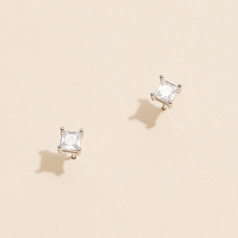 Square-Cut Gold and White Gold Stud Earrings