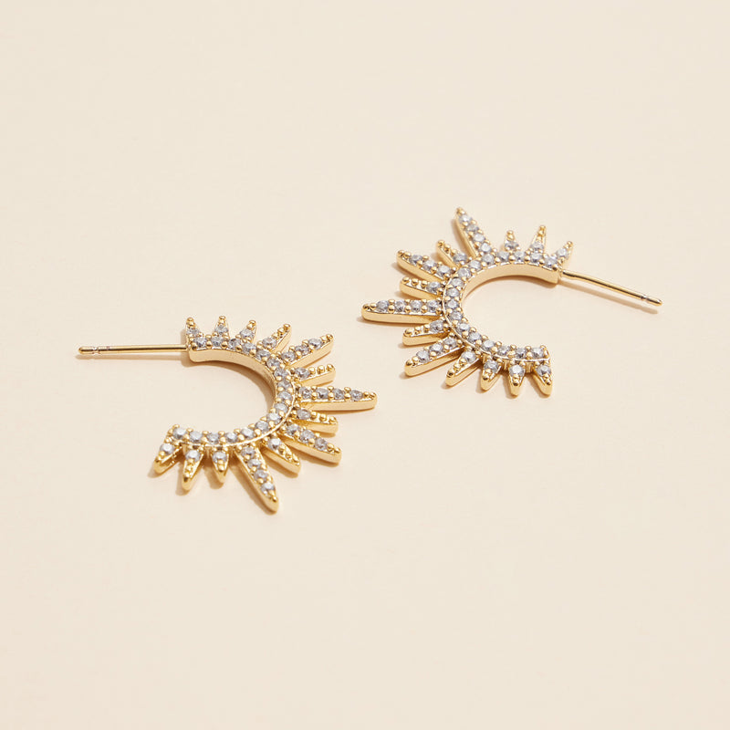 Radiant Sunburst Gold Hoop Earrings with Sparkling Crystals