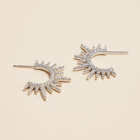 Radiant Sunburst Gold Hoop Earrings with Sparkling Crystals