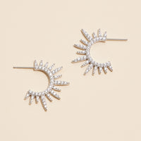 Radiant Sunburst Gold Hoop Earrings with Sparkling Crystals