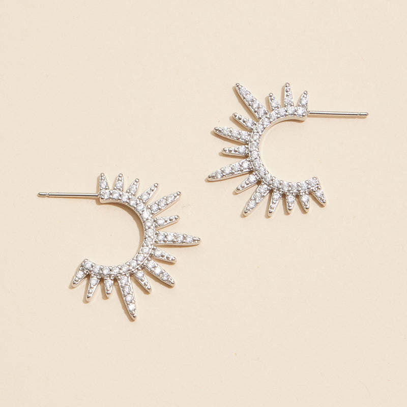 Radiant Sunburst Gold Hoop Earrings with Sparkling Crystals