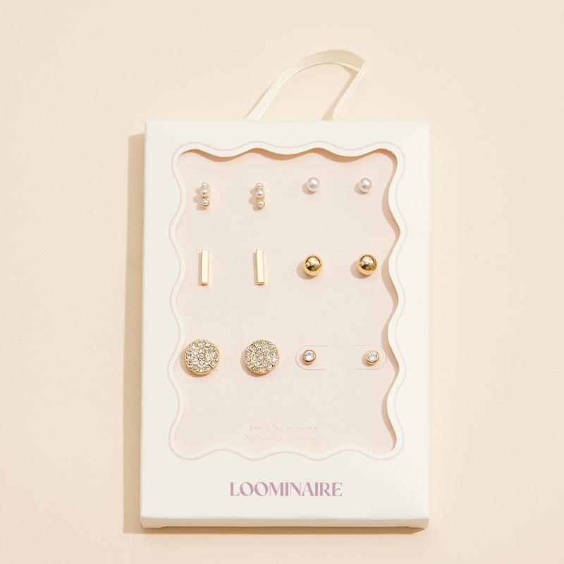 18K Gold-Dipped Studs with Pearls and Crystals